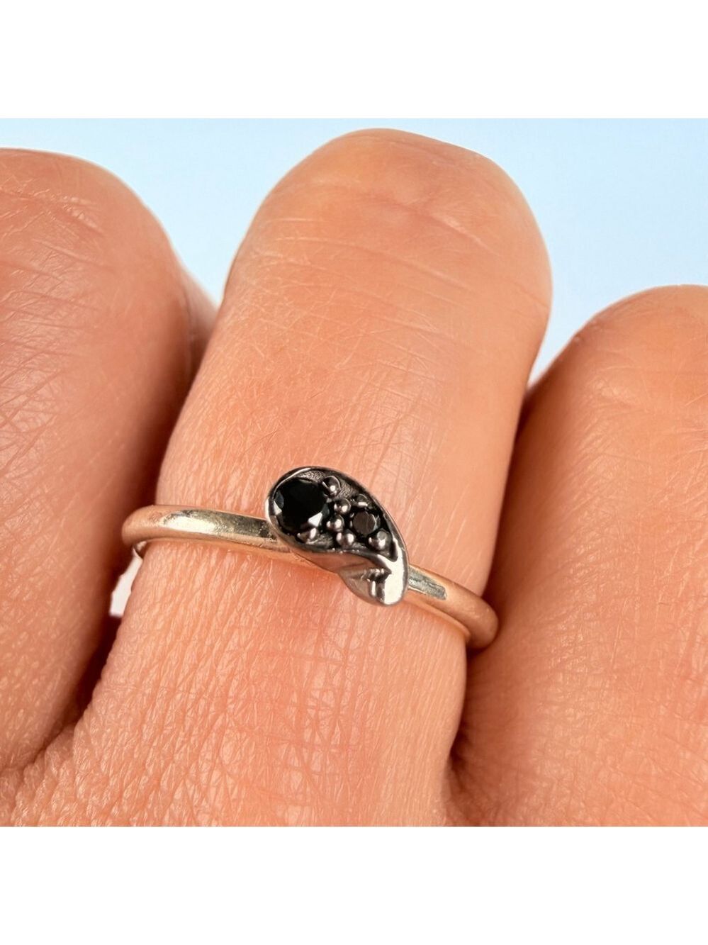 Soren Peter Jensen Onyx Danish Sterling Silver 925 Scandi Stacking Band Ring - Picture 3 of 9